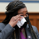 Rep. Cori Bush, D-Mo., wipes away a tear as she prepares to testify about her experience being raped and a subsequent abortion, Thursday, Sept. 30, 2021, during a House Committee on Oversight and Reform hearing on Capitol Hill in Washington.